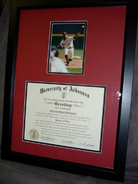 Custom framed degree with special section